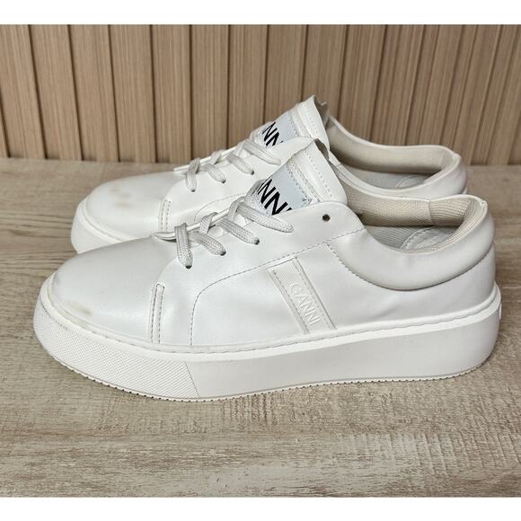 GANNI Women's Logo-Patch Low-Top White Sneakers Size IT 37/ 7 US - Picture 5 of 16